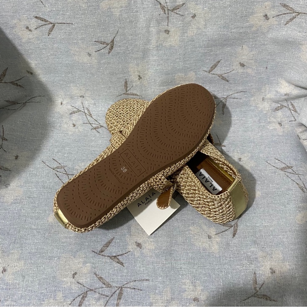 Alaia Beige Woven Mary Jane Flats - Picture 7 of 7